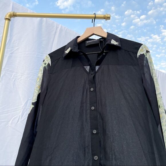 MINKPINK Y2K Revolve Oversized Chiffon Floral Button Up Blouse Top - Picture 4 of 5